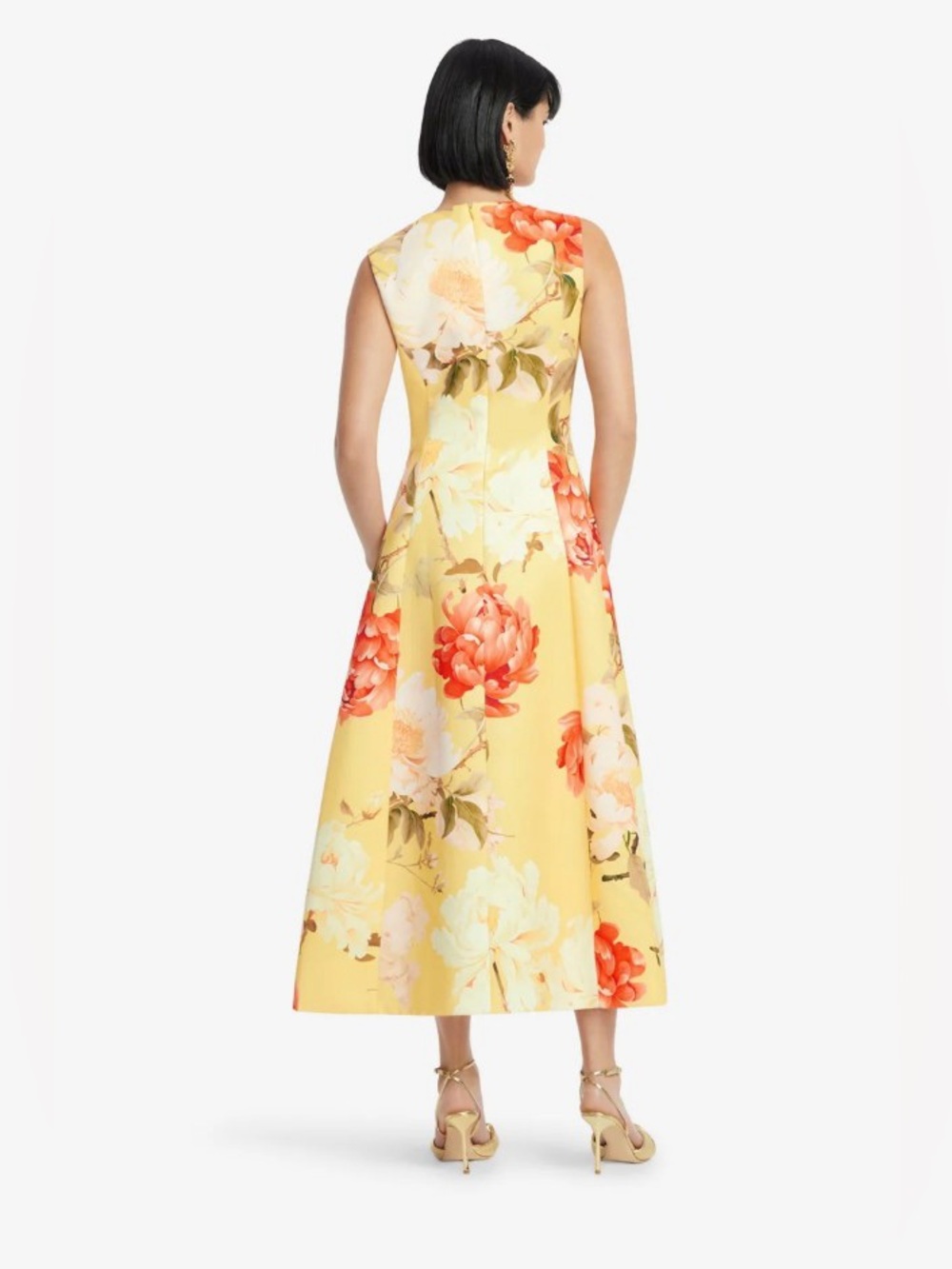 LEO LIN Cleo Yellow Orange Floral Print Sleeveless A-Line Midi Dress AU8/US4 - Picture 4 of 6